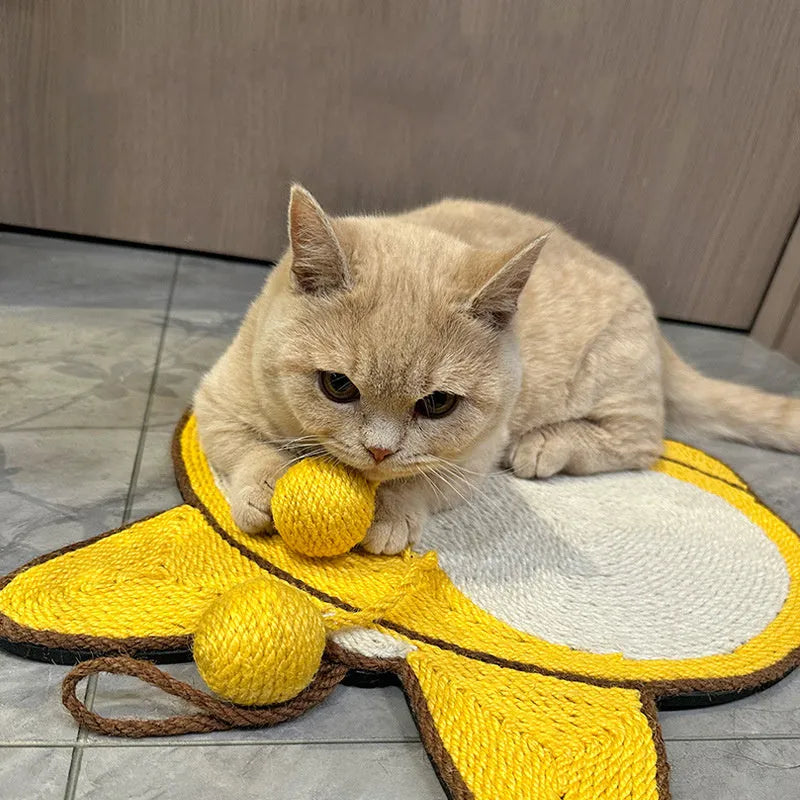 Yellow Corgi design sisal cat scratching board with anti-slip base and adhesive hooks