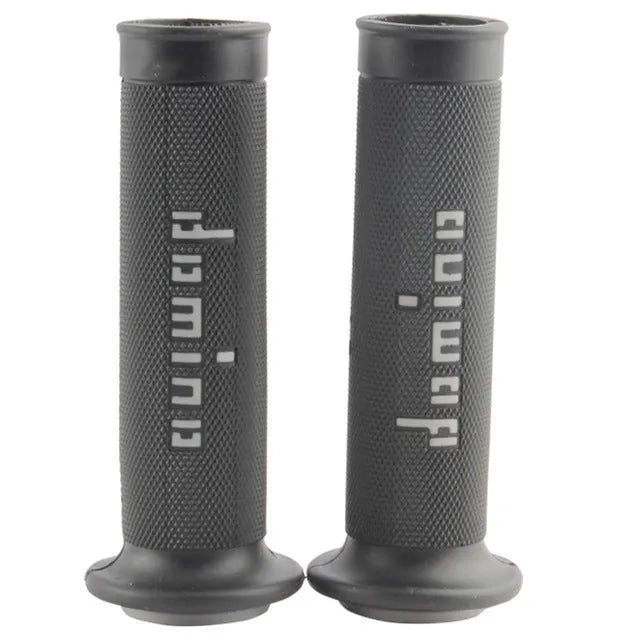A pair of motorcycle handle gel grips in rubber, showing 22mm and 24mm size options and multiple colour choices.