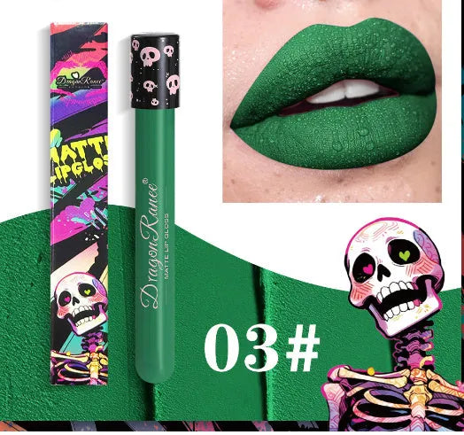 Halloween metallic lip gloss in skull test tube packaging with waterproof formula