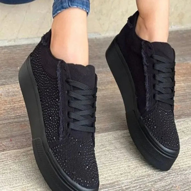 Plus size women's casual sports shoes with thick rubber soles and lace-up design in multiple colours