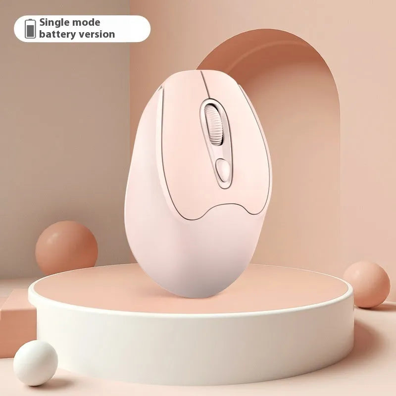 Dual-mode Bluetooth wireless mouse in girl pink, milk tea pink, grey or green, with USB and mute click.