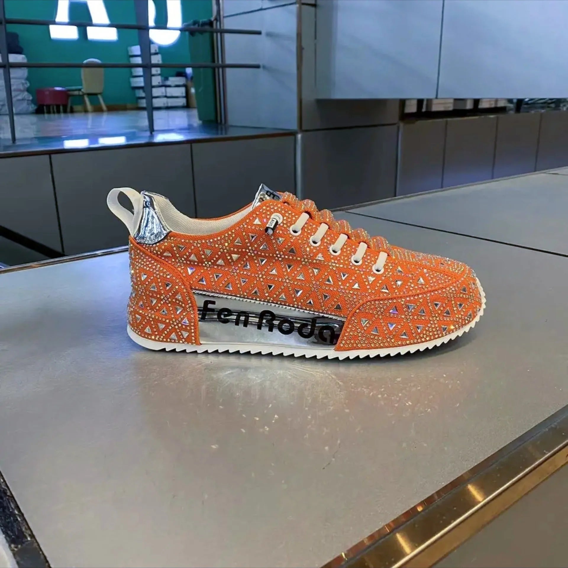 Men's slip-on breathable sneakers with hot drilling cloth surface, round toe, thick bottom rubber sole