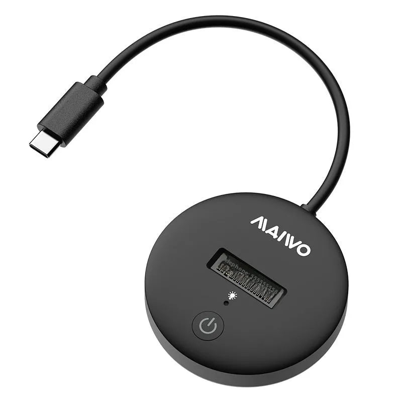 Black external hard drive enclosure for NVMe solid state drives with USB Type-C port