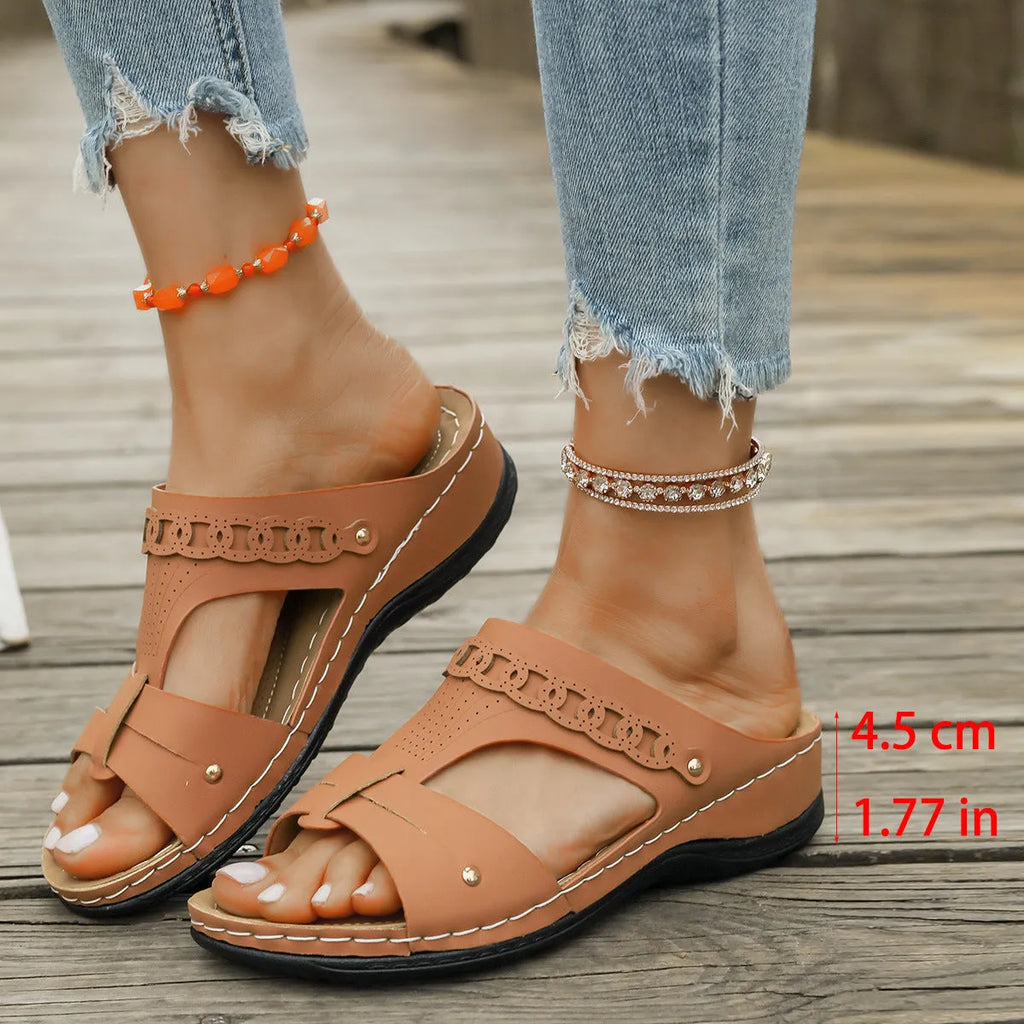 Roman style slippers with slope heel and fish mouth toe holder in multiple colours