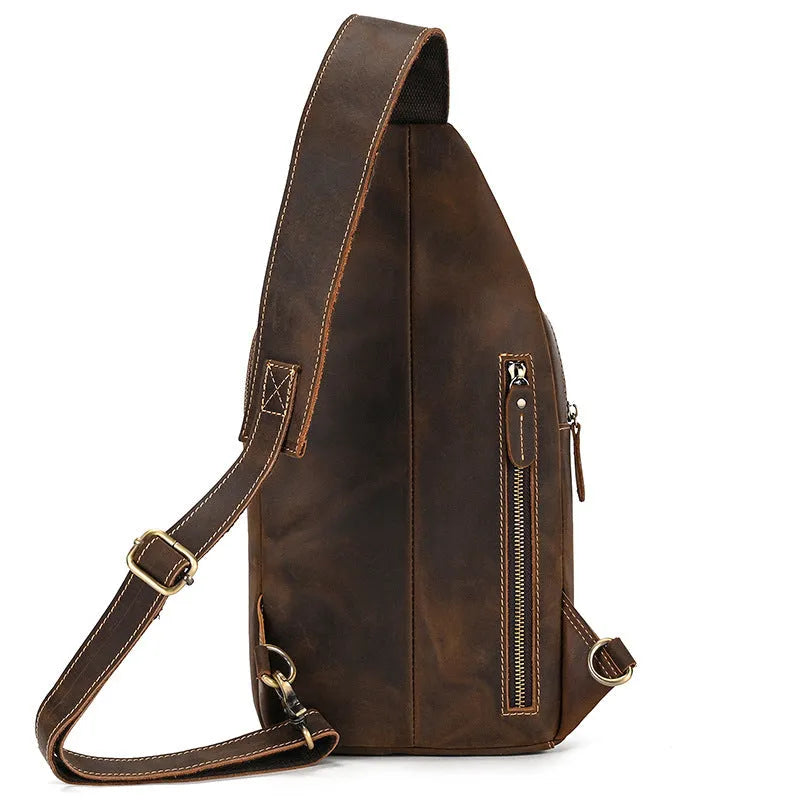 Men's first layer cowhide retro crossbody shoulder bag in solid 9334 brown colour