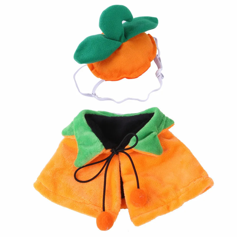 Plush double-sided pumpkin cloak Halloween costume for dog or cat in S, M, L sizes with hat option