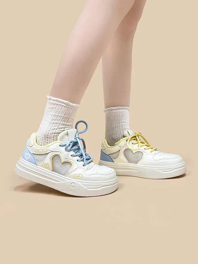 Meow Rabbit Sea Salt Cheese mesh sneakers with cross straps and thick rubber sole