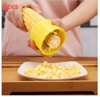 Yellow corn-shaped manual thresher with kernel-patterned handle for removing corn from cobs