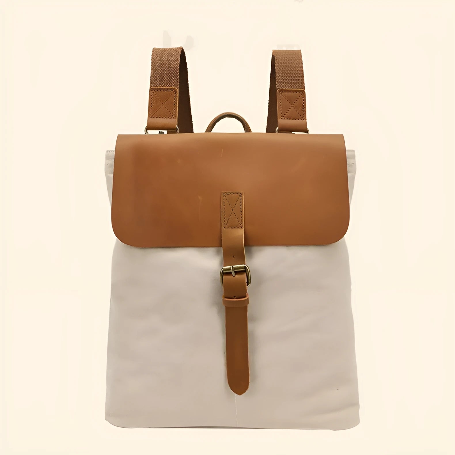 Crazy Horse leather casual student minimalist backpack in canvas material with waterproof function