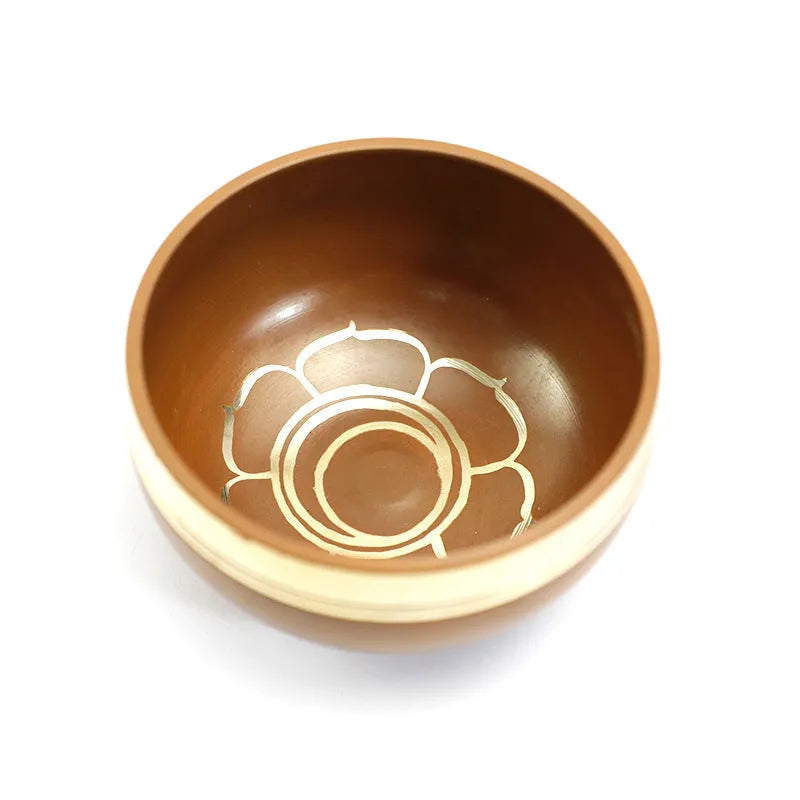 Handmade colourful Himalaya metal singing bowl and mallet, 7.8 cm in diameter.