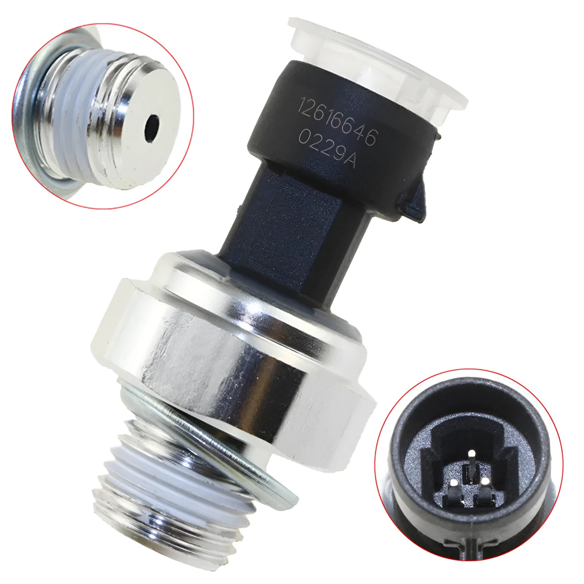 Oil pressure sensor replacement part for Buick and Chevrolet cars.