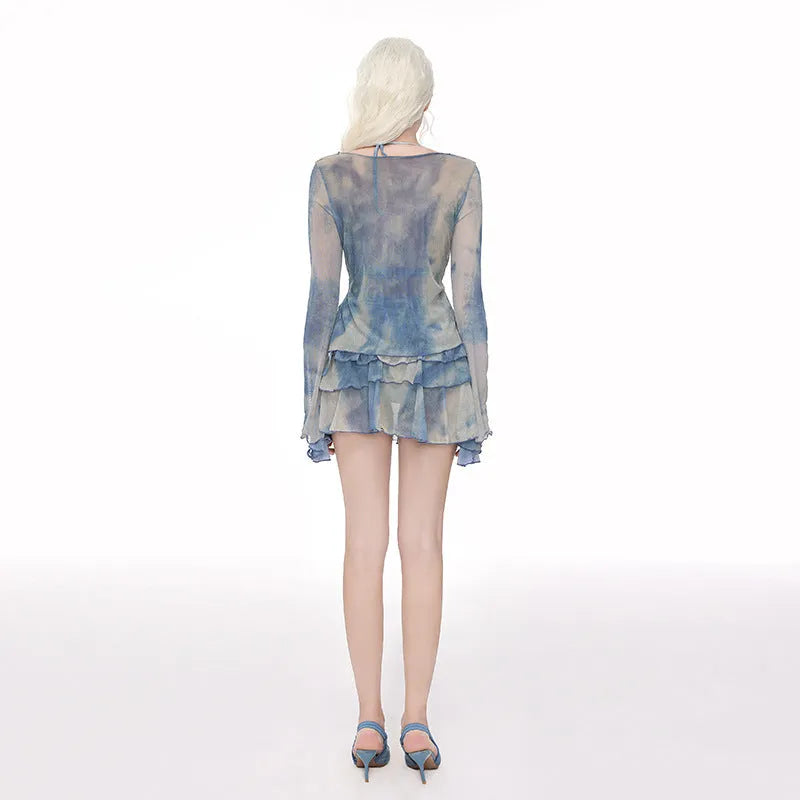 Women's steel support push-up long-sleeved swim blouse in blooming blue