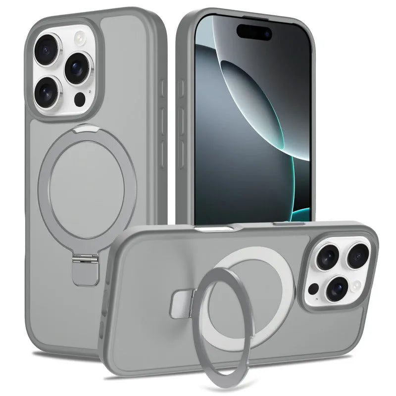 Magnetic drop-resistant phone case for iPhone 17 series with invisible bracket, black colour, TPU PC material