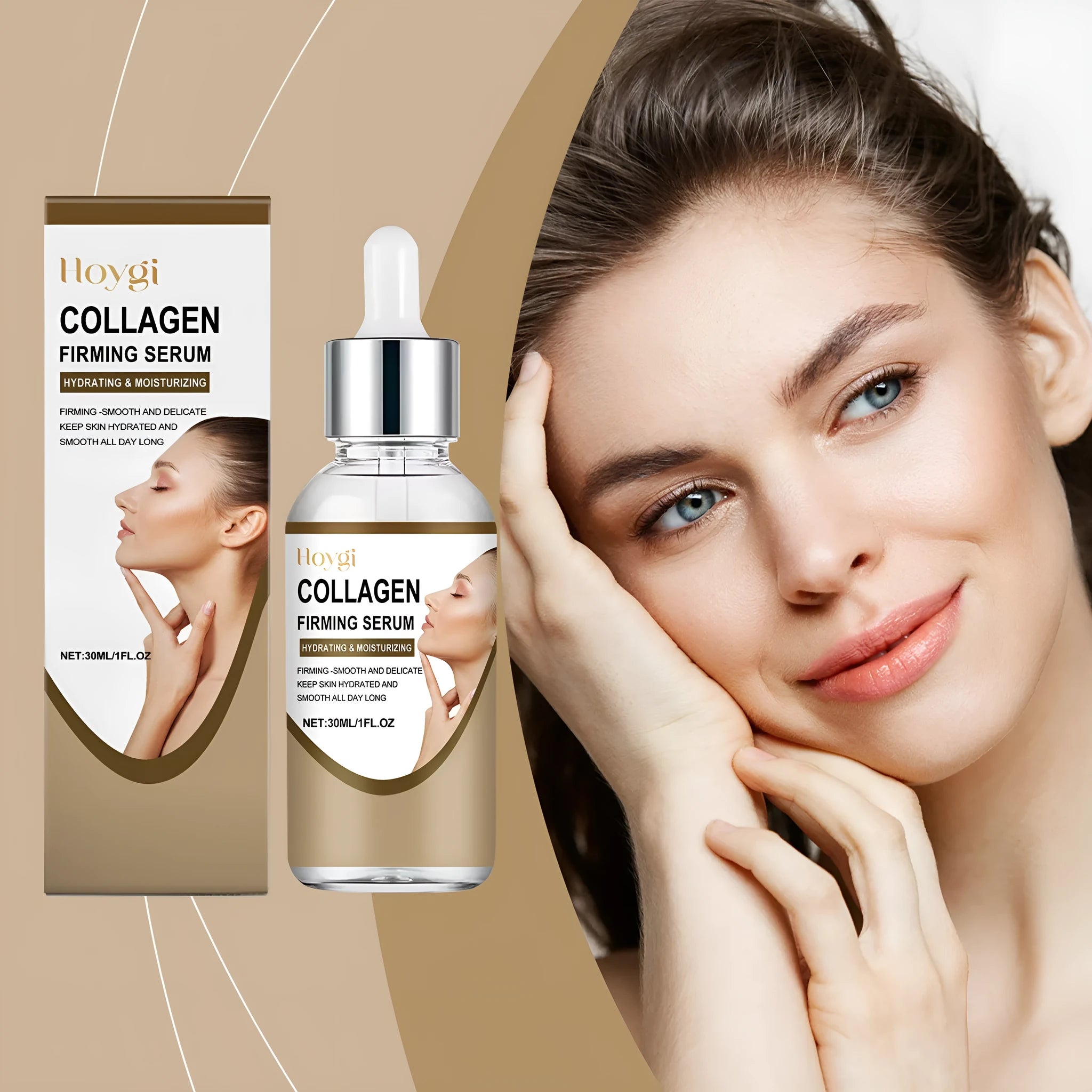 30ml bottle of collagen firming facial serum with hyaluronic acid.