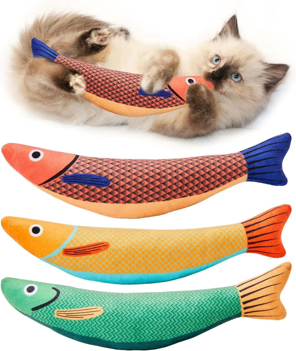 Green saury fish cat kicker toy with organic catnip filling measuring 24cm length