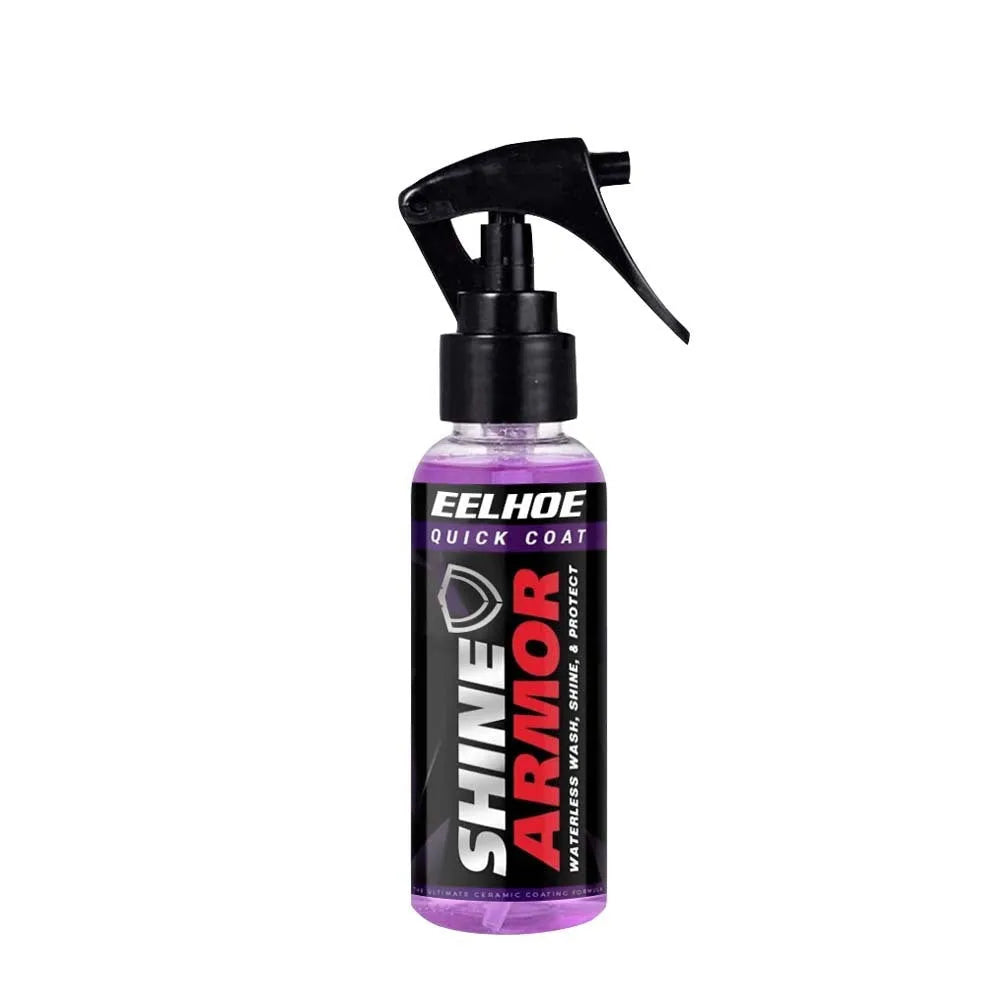 Purple automobile nano coating agent spray bottle in 100ml size for car maintenance.