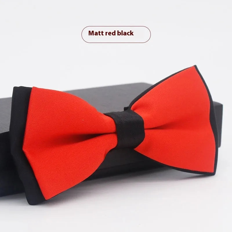 Men's solid colour flat head polyester bow tie on white background