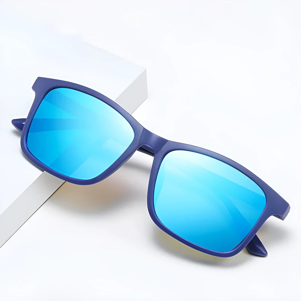 Men's polarised sunglasses in blue frame with ice blue lens for outdoor sun protection