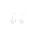 Silver coloured heart-shaped earrings with a glossy three-dimensional design on a white background.