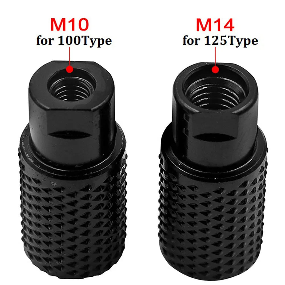 Angle grinder grinding head with spherical shape and M10/M14 threads for woodworking