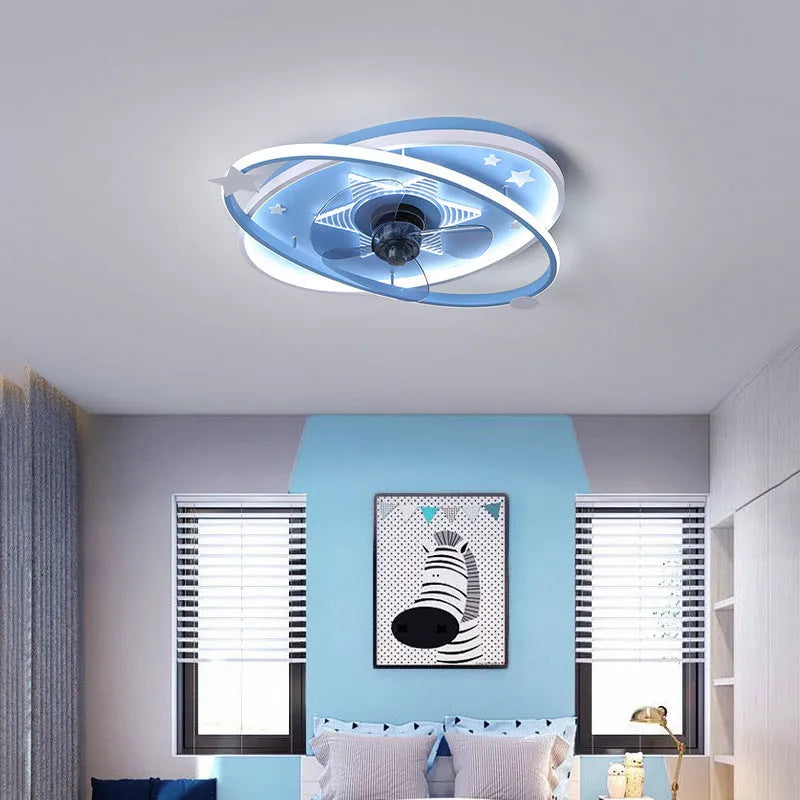 Modern rectangular children's bedroom ceiling light chandelier with integrated fan and acrylic shade.