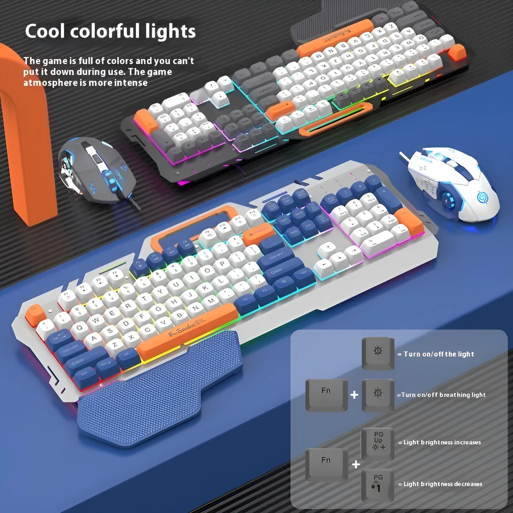 Blue wired gaming keyboard and mouse bundle with backlight and 1.5 metre USB cable