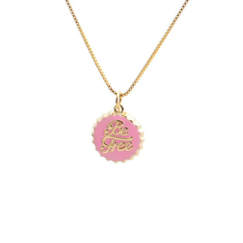 Copper bottle cap pendant necklace with 18K gold electroplating on a 40 cm box chain.