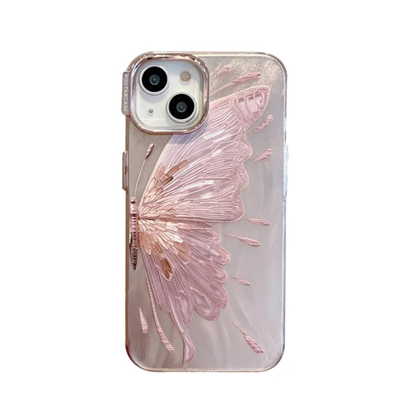 Electroplated butterfly pattern phone case in water ripple blue finish for iPhone
