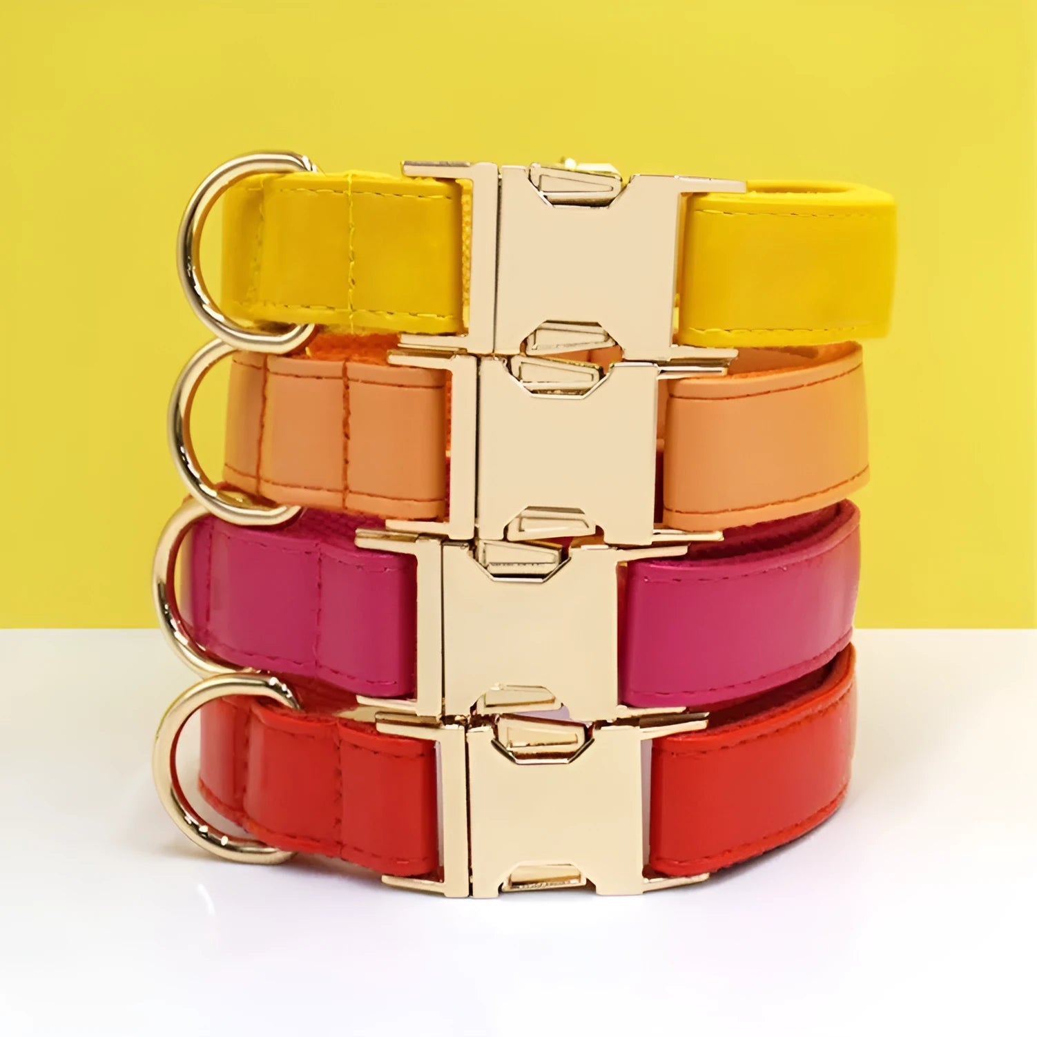 Leather dog collar with velvet finish and brass metal buckle in caramel colour option