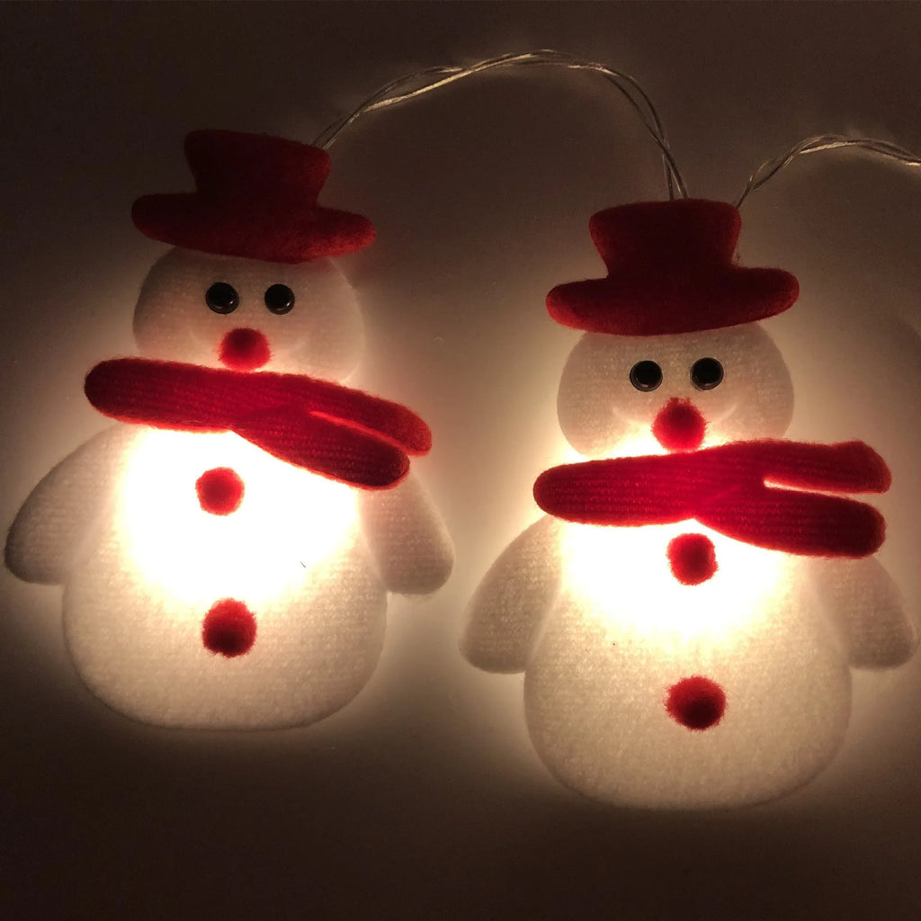 Snowman Christmas LED fairy lights garland in warm white with battery or USB power options