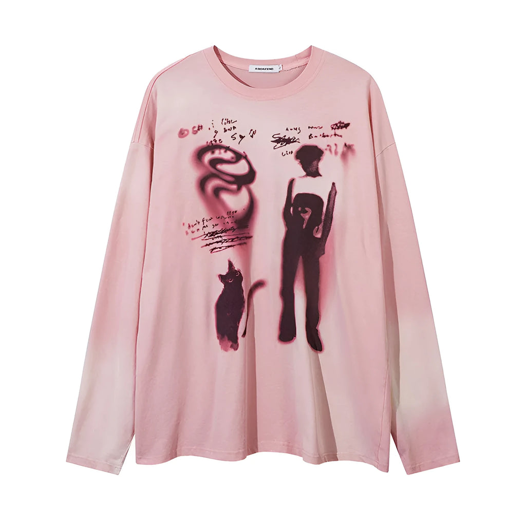 Women's loose casual pullover top in 100% cotton with drop-shoulder sleeves available in dark grey and pink colours