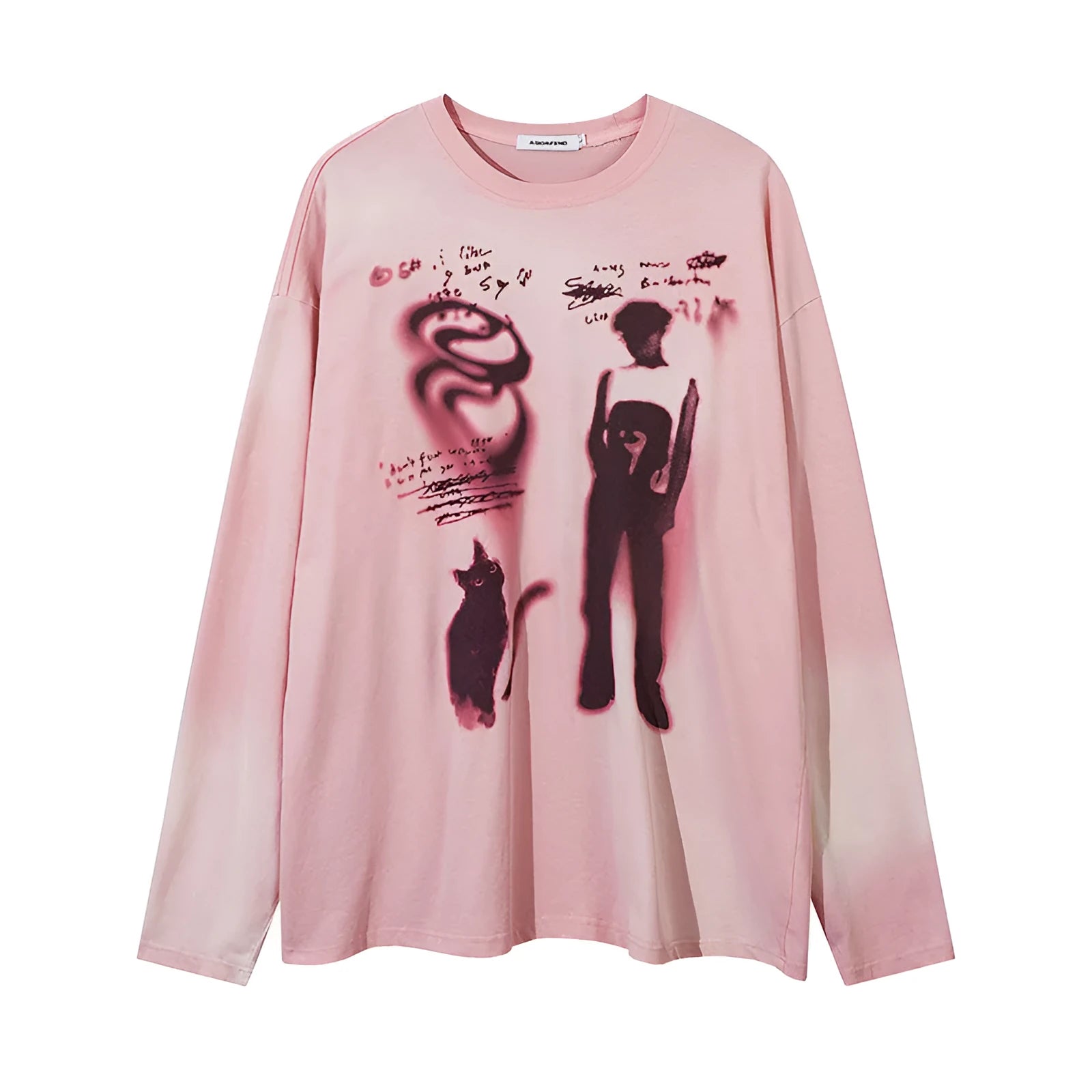Women's loose casual pullover top in 100% cotton with drop-shoulder sleeves available in dark grey and pink colours
