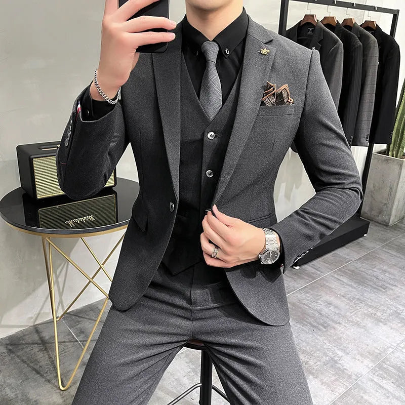 Men's 3-piece suit set in light business style, jacket, trousers and vest, available in multiple colours and extended sizes S to 7XL