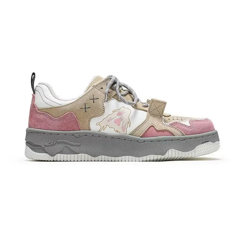 Pink retro student sneakers for women with rubber sole and artificial PU upper, sizes 35 to 40