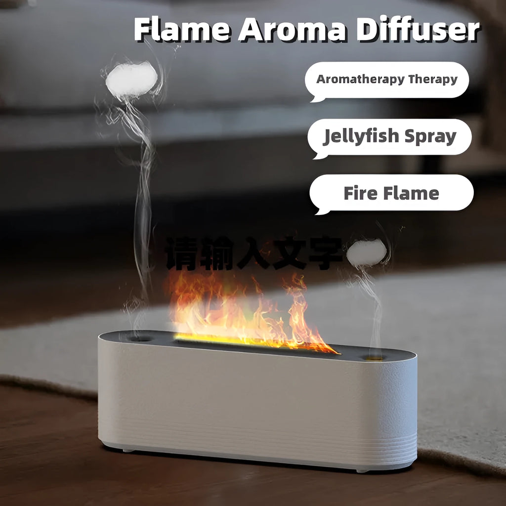 Black Flame Air ultrasonic humidifier diffuser with LED flame lighting emitting cool mist