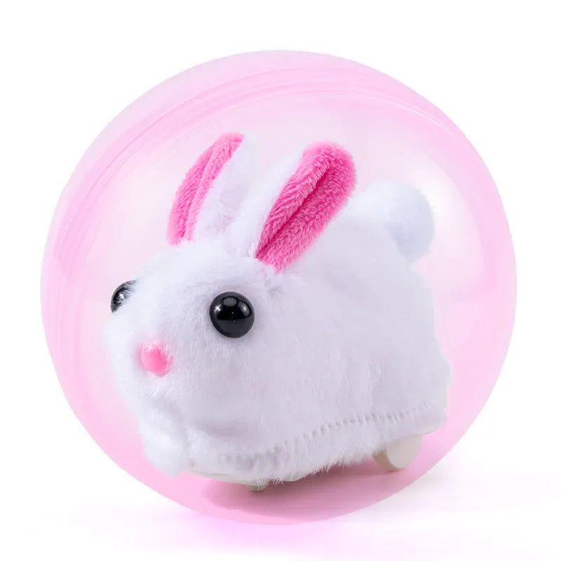Hamster rolling ball toy with clear plastic sphere and soft plush interior in beige hamster design