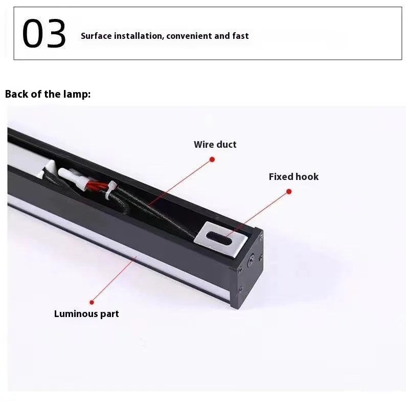 80cm long black linear LED wall lamp with touch control for three light colours on a plain wall.