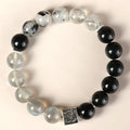 Chinese style geometric crystal couple bracelet with 10mm khaki beads