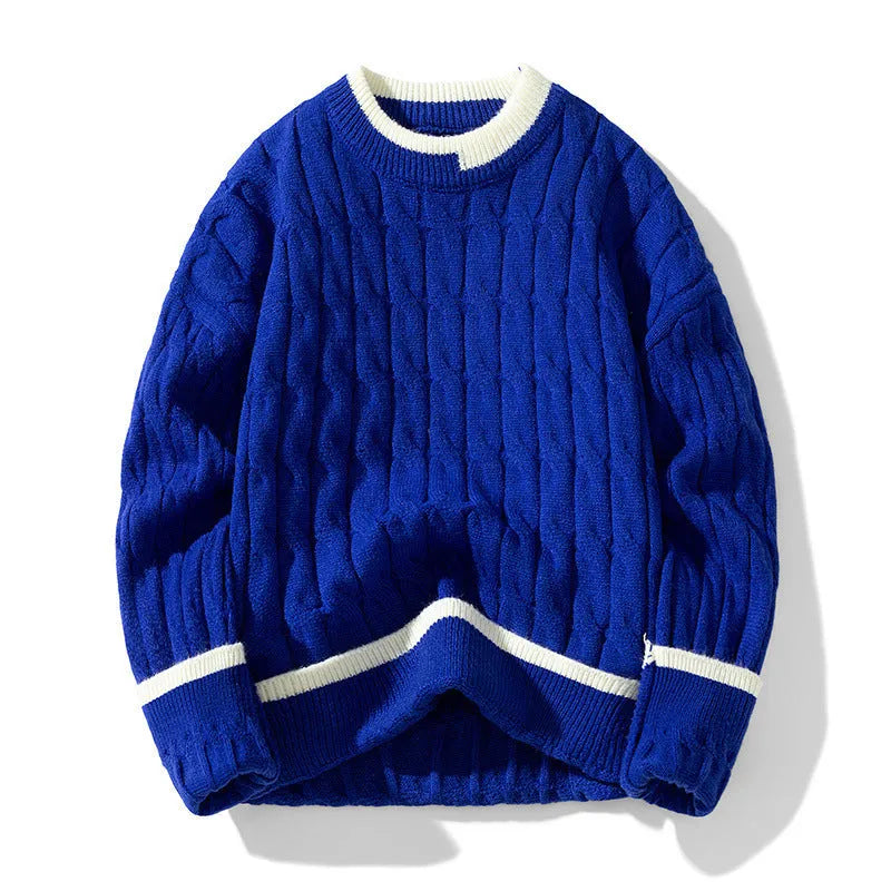 Men's two-piece acrylic winter sweater set in loose fit with long sleeves showing colour options