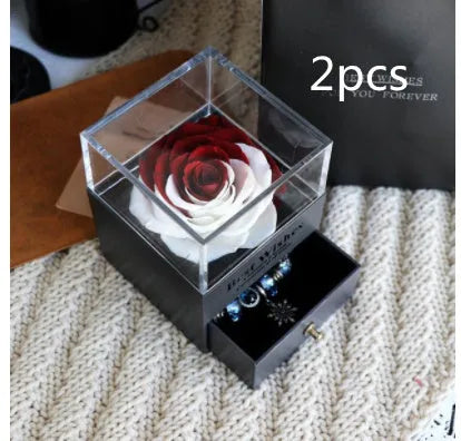 Eternal flower gift box with artificial roses, measuring 8.5cm wide and 10.5cm high