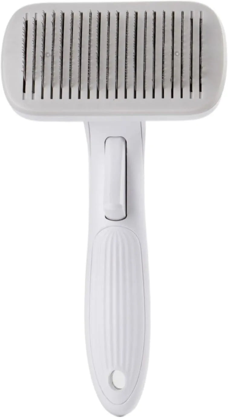 Automatic pet hair removal comb for dogs and cats in blue, grey, green, or pink colour