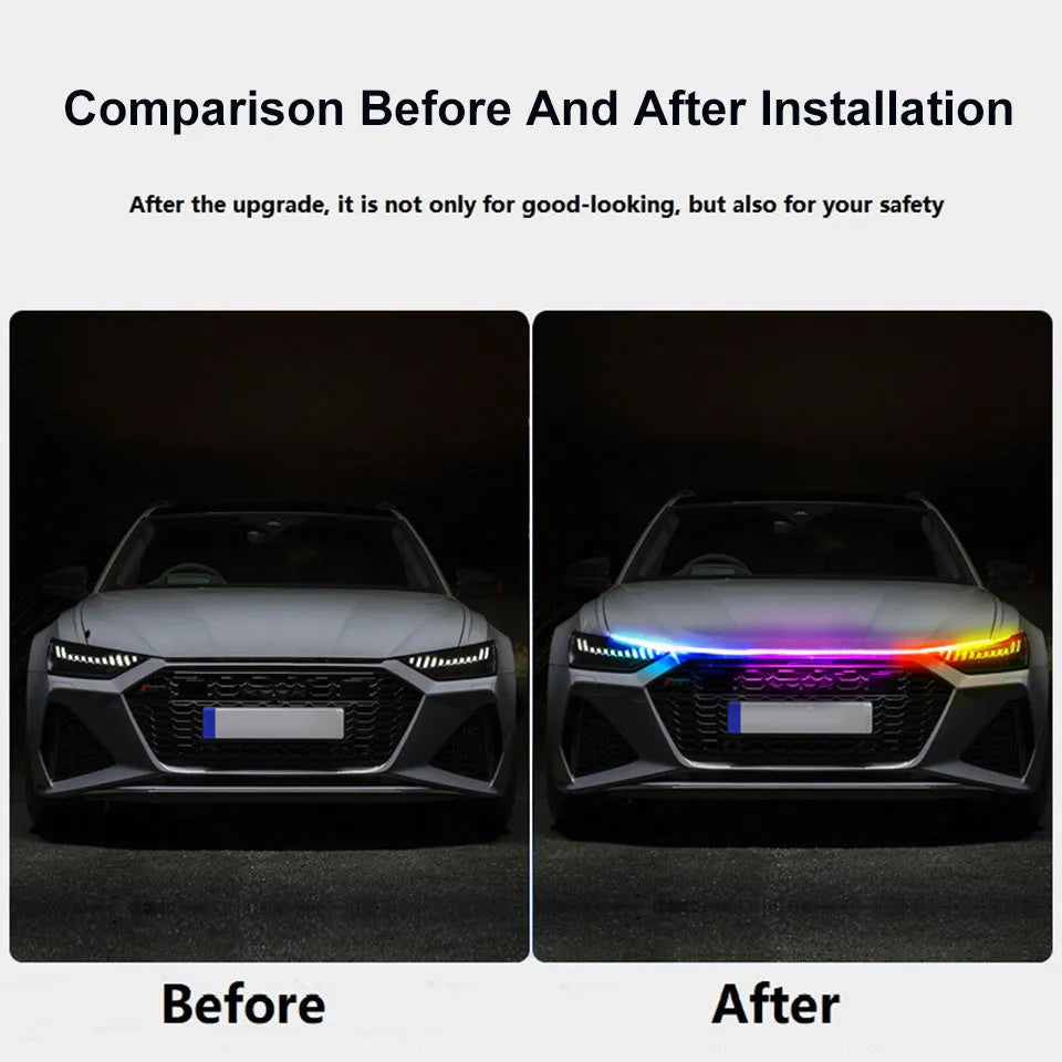 Flexible PVC LED light strip for installing on a General Motors vehicle engine cover.
