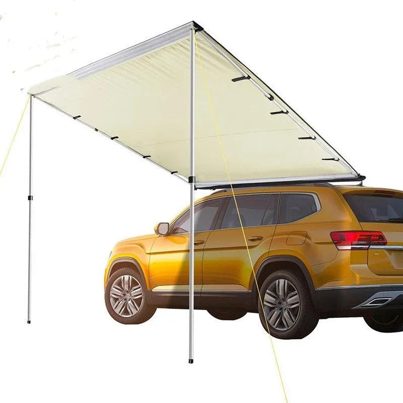 Black glue waterproof camping tent with aluminium poles set up outdoors showing two-bedroom interior