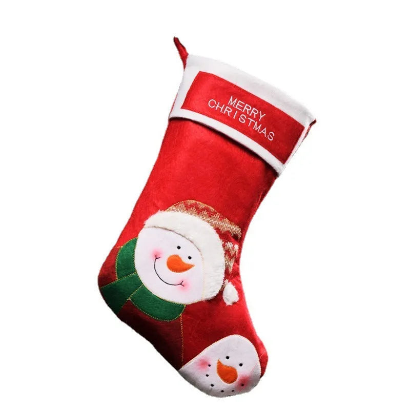 American folk art Christmas stocking with embroidered elk design in non-woven fabric