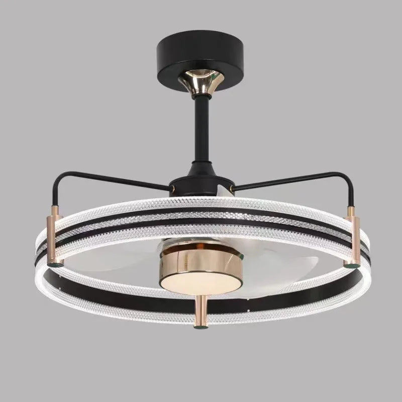 Modern ceiling fan light with remote control and three-colour LED lighting in black or gold finish
