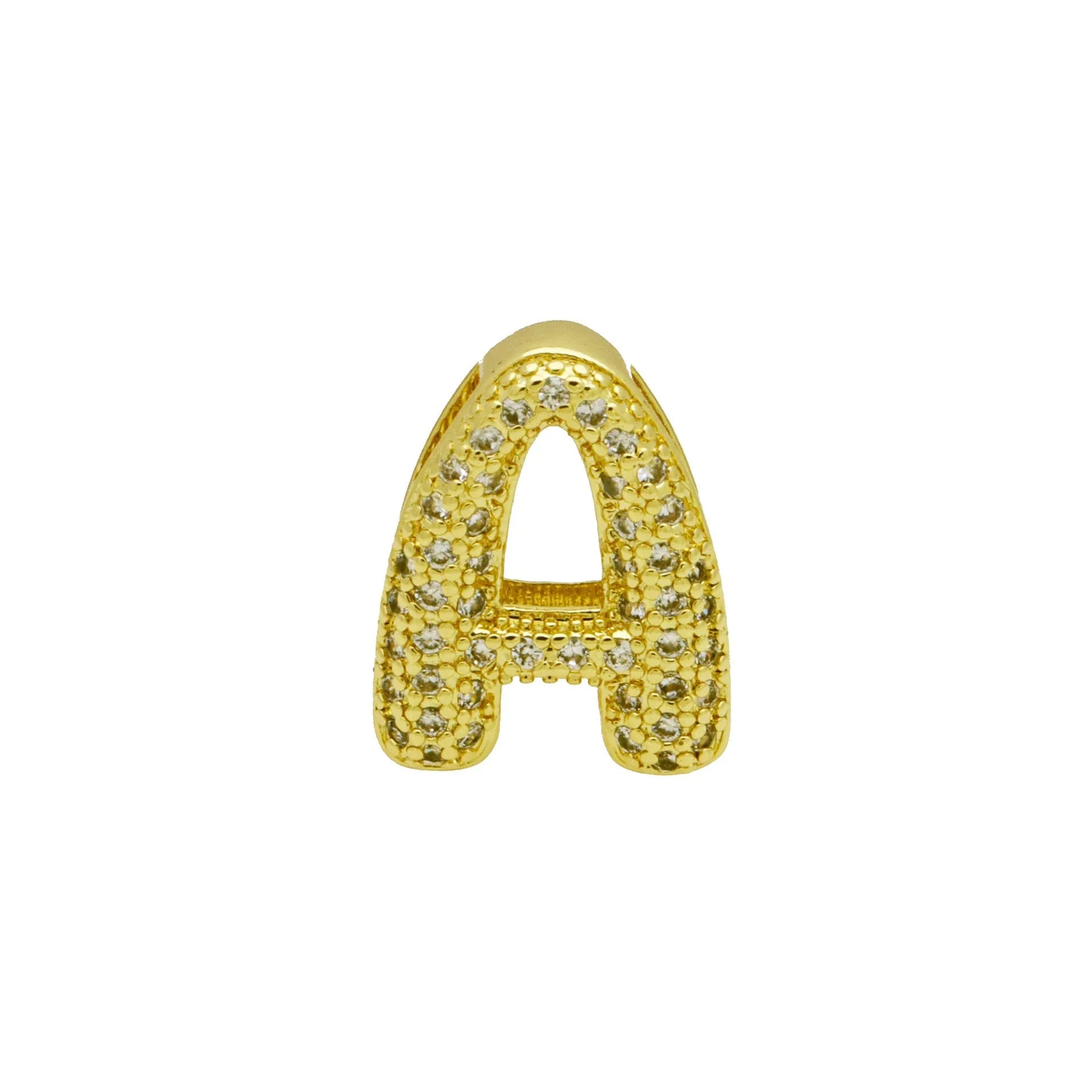 Copper letter bracelet with zirconium inlay showing detailed English character modelling in gold finish