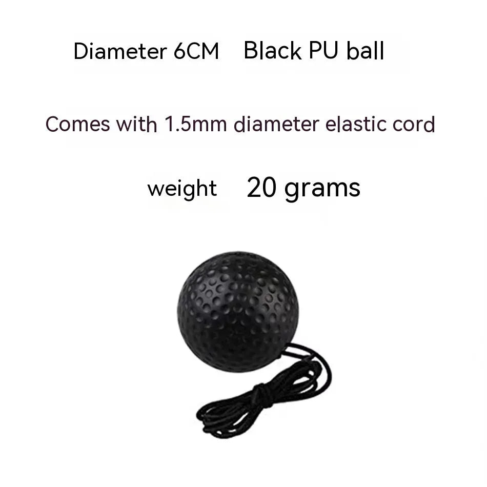 Head-mounted boxing reaction training ball set with PU balls, rubber ball and two headbands on a neutral background.