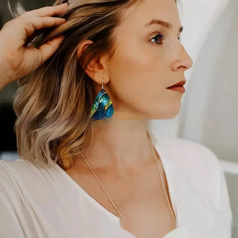 Acrylic flat branch knot earrings with drop shape and printed finish in two style variations