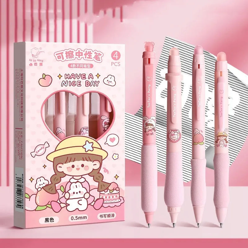 Erasable cartoon press gel pen with retractable 0.5mm tip in various designs