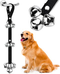 Premium silver metal dog training doorbell with seven large bells on an adjustable nylon strap.